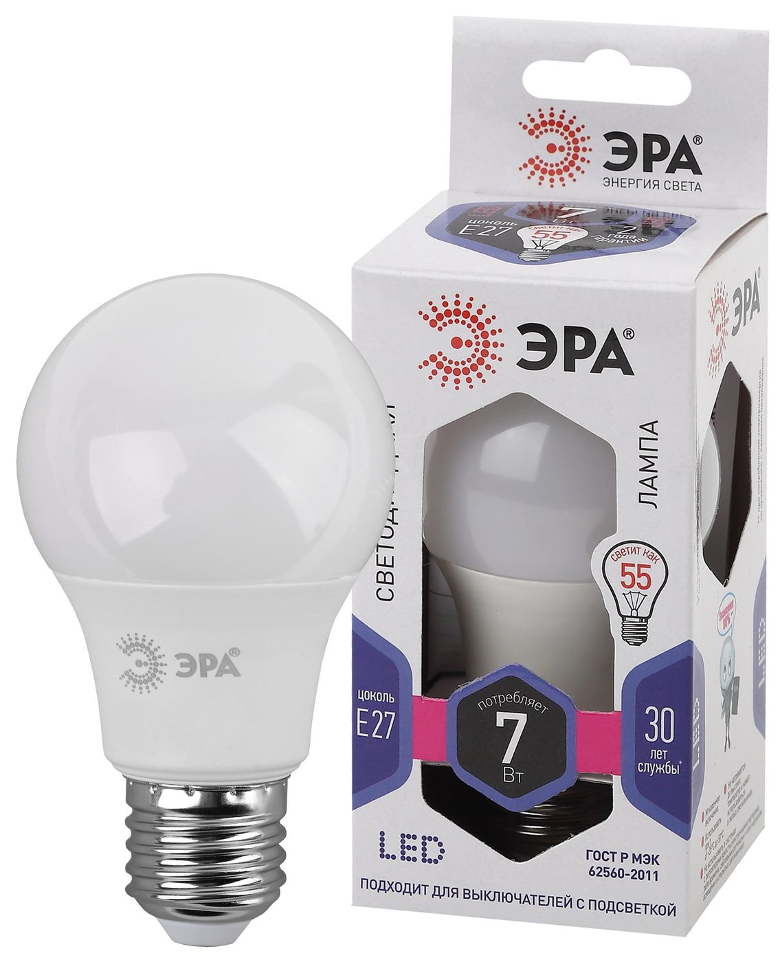 Лампа светодиодная LED 7 Вт 560Лм 6000К груша холодный E27 170-265В LED A60-7W-860-E27 Standart
