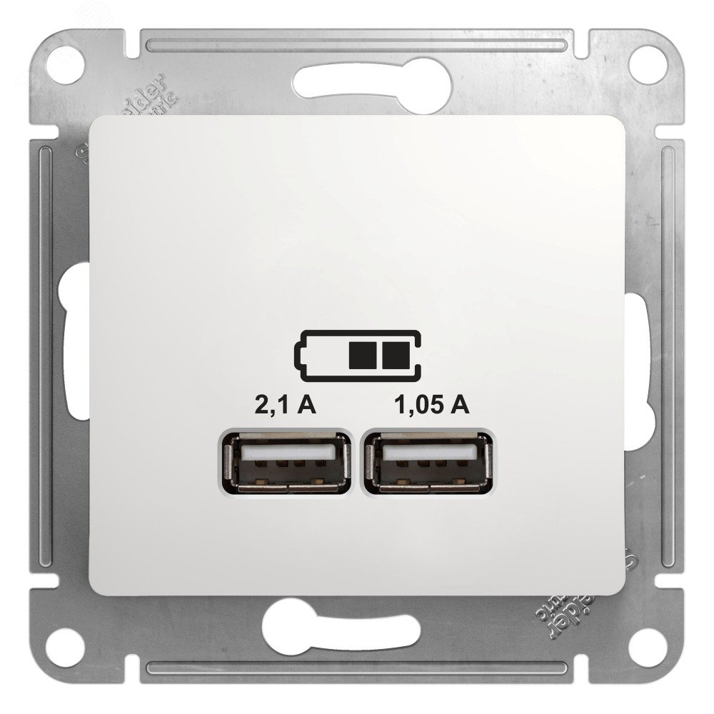Розетка GLOSSA USB A+A 5В/2100мА 2х5В/1050мА механизм белый