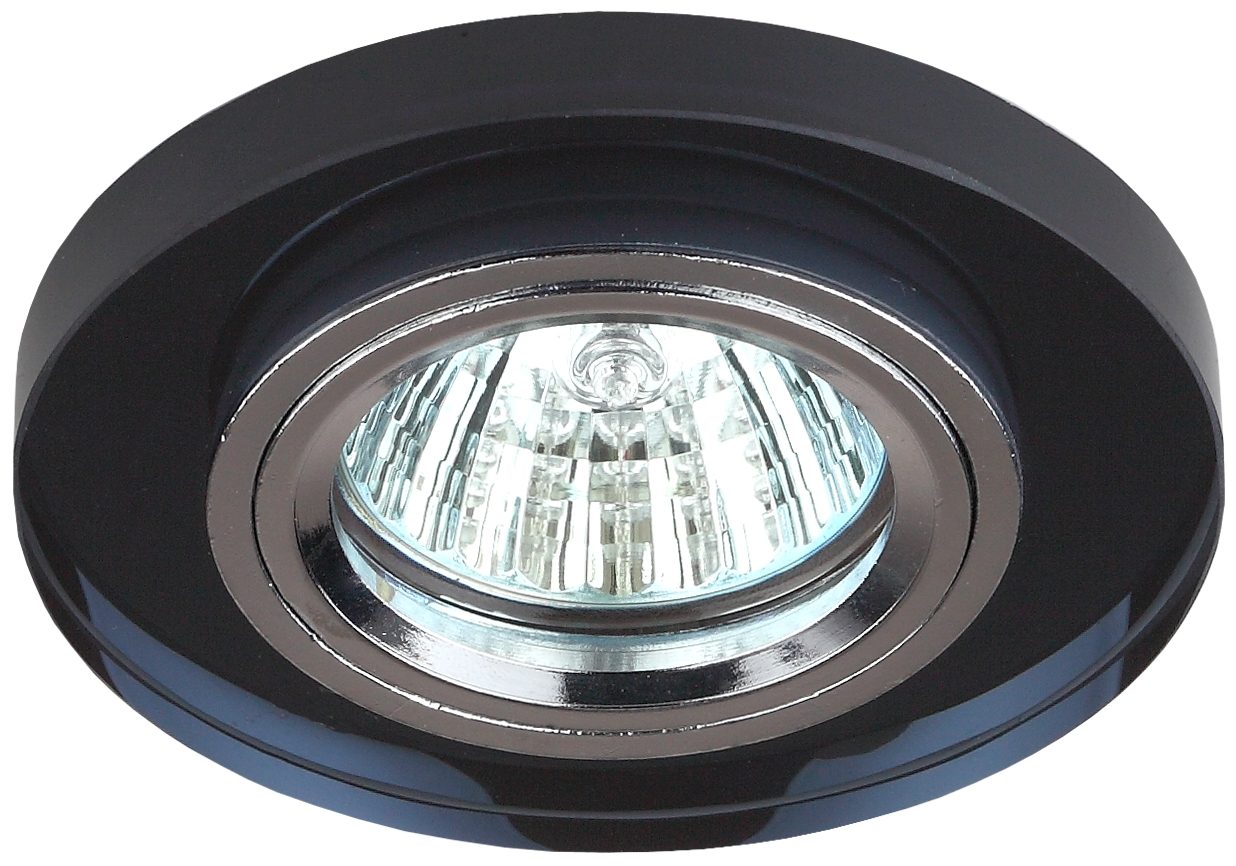 Светильник декор стекло круглое MR16,12V/220V, 50W, хром/черный DK7 CH/BK