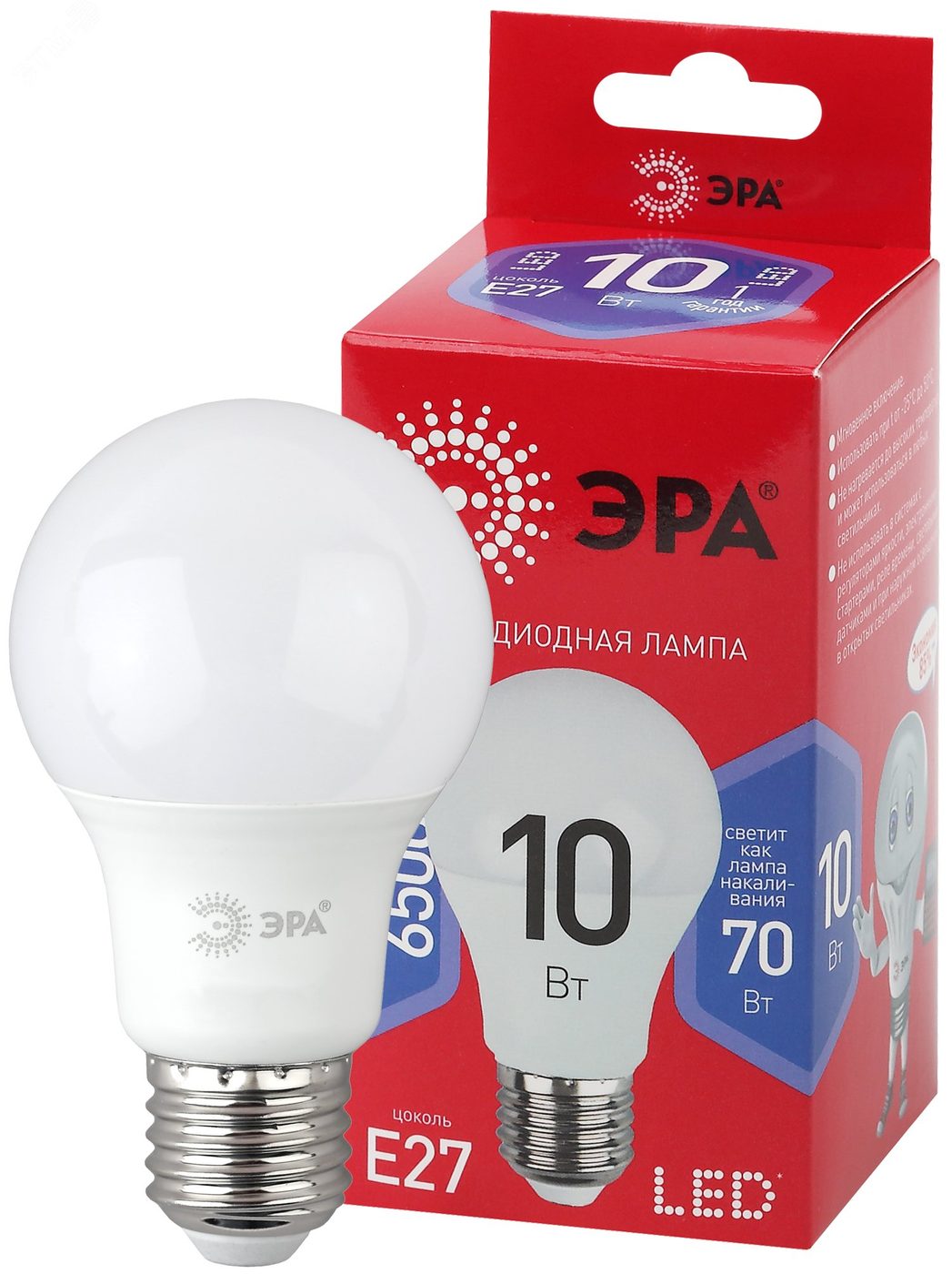 Лампа светодиодная LED 10 Вт 800Лм 6500К груша холодный E27 220-240В LED A60-10W-865-E27 Red Line