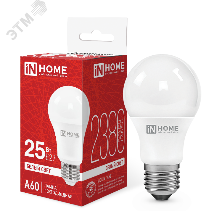 Лампа светодиодная LED-A60-VC 25Вт 230В Е27 4000К 2380Лм IN HOME