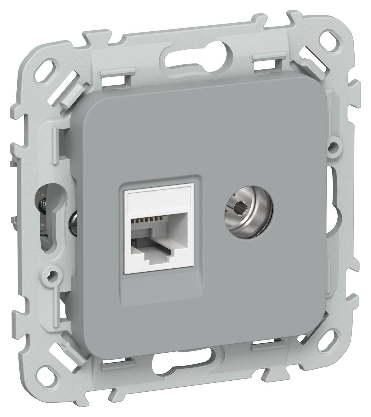 FLITE Розетка 2-местная RJ45/TV категория 5Е UTP РКТВ5е-2-0-ФлС серый
