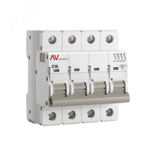 Выключатель автоматический AV-6 4P 16A (C) 6kA AVERES