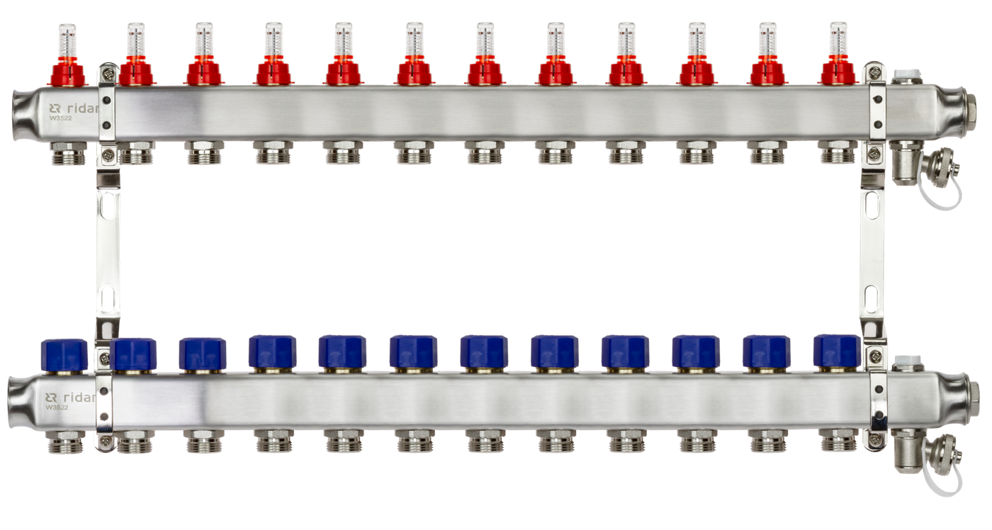 Коллекторная группа SSM-12RF set 12 контуров 1'X3/4' с расходомерами и кронштейнами