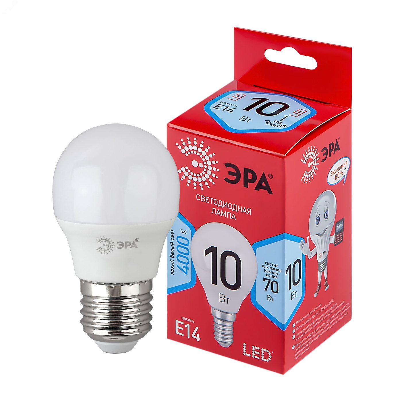 Лампа светодиодная LED 10 Вт 800Лм 4000К шар нейтральный E14 220-240В LED P45-10W-840-E14 Red Line