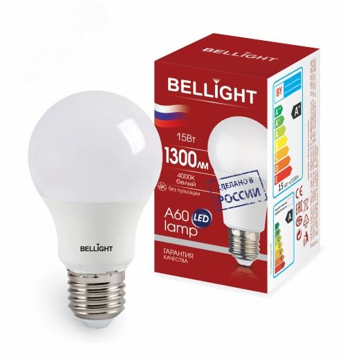 Лампа светодиодная LED A60 220V/15W/E27 1300Lm 4000К  BELLIGHT