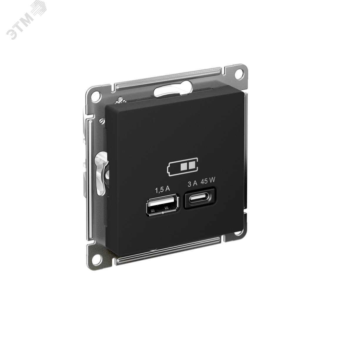 ATLASDESIGN USB РОЗЕТКА A + тип-C 45W высокоскор.заряд. QC, PD, механизм, КАРБОН