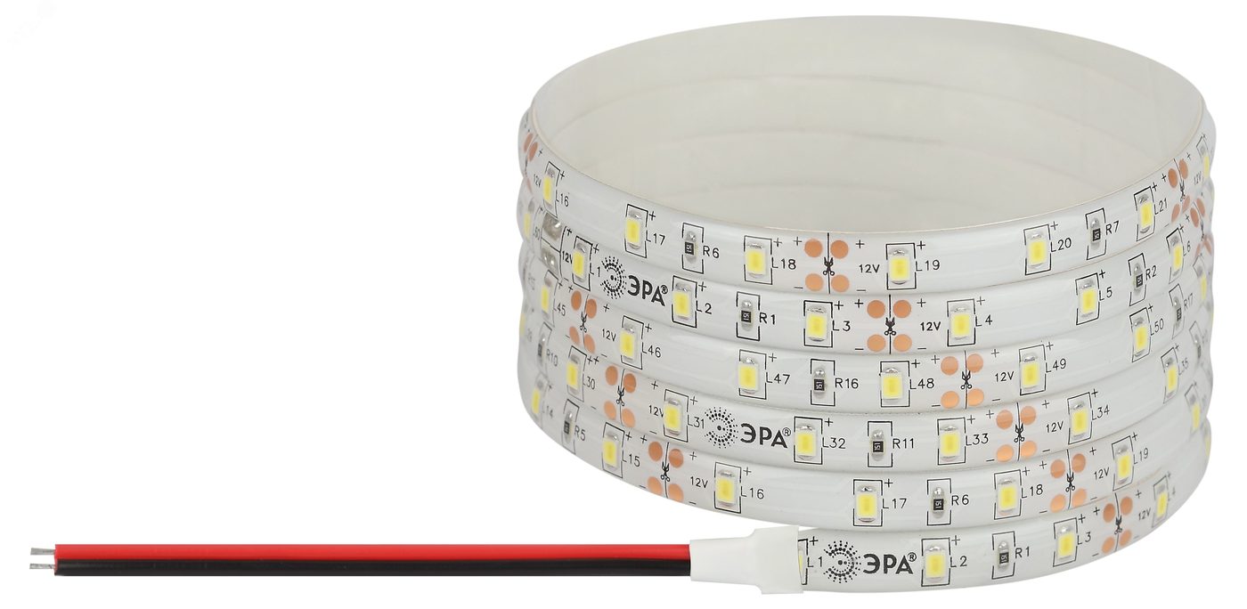 Лента светодиодная 4,8Вт/м 12В 3000К IP65 60LED/м LS2835-60LED-IP65-WW-eco-5m
