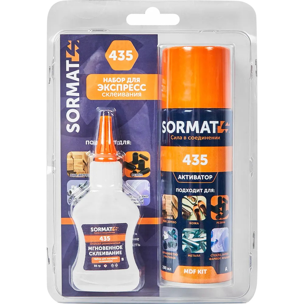 Набор универсальный супер-клей Sormat MDF Kit клей35 г. + активатор 200 мл.