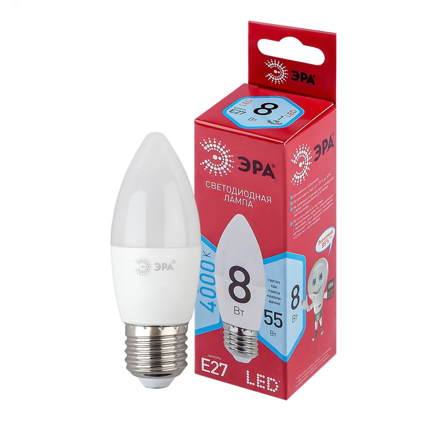 Лампа светодиодная LED 8 Вт 640Лм 4000К свеча нейтральный E27 220-240В LED B35-8W-840-E27 Red Line
