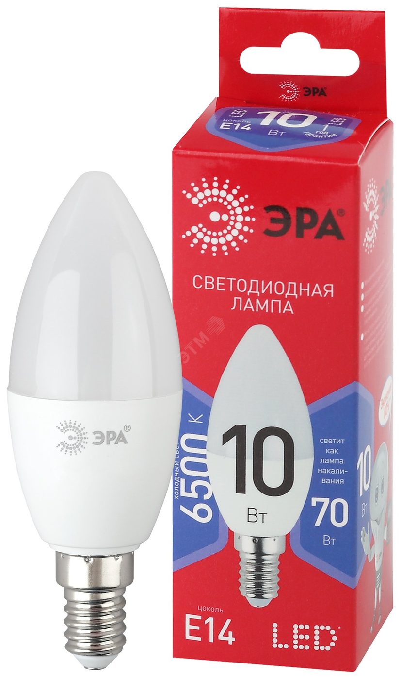 Лампа светодиодная LED 10 Вт 800Лм 6500К свеча холодный E14 220-240В LED B35-10W-865-E14 Red Line