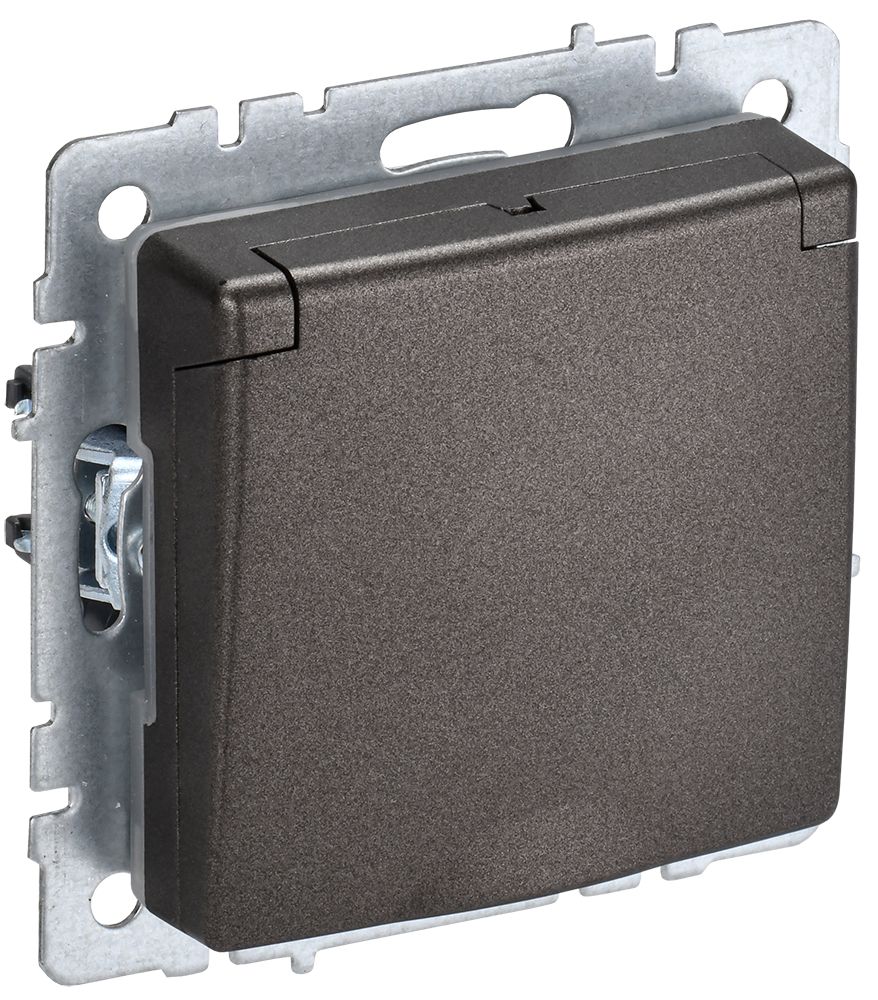BRITE Розетка 1-местная с заземлением с защитными шторками и крышкой 16А IP44 РСбш10-3-44-БрТБ темная бронза