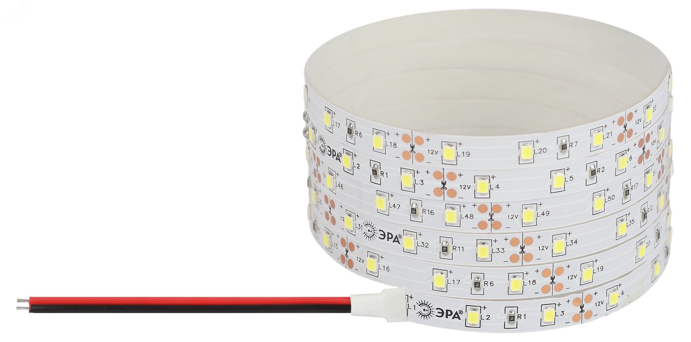 Лента светодиодная 4,8Вт/м 12В 6500К IP20 60LED/м LS2835-60LED-IP20-W-eco-5м