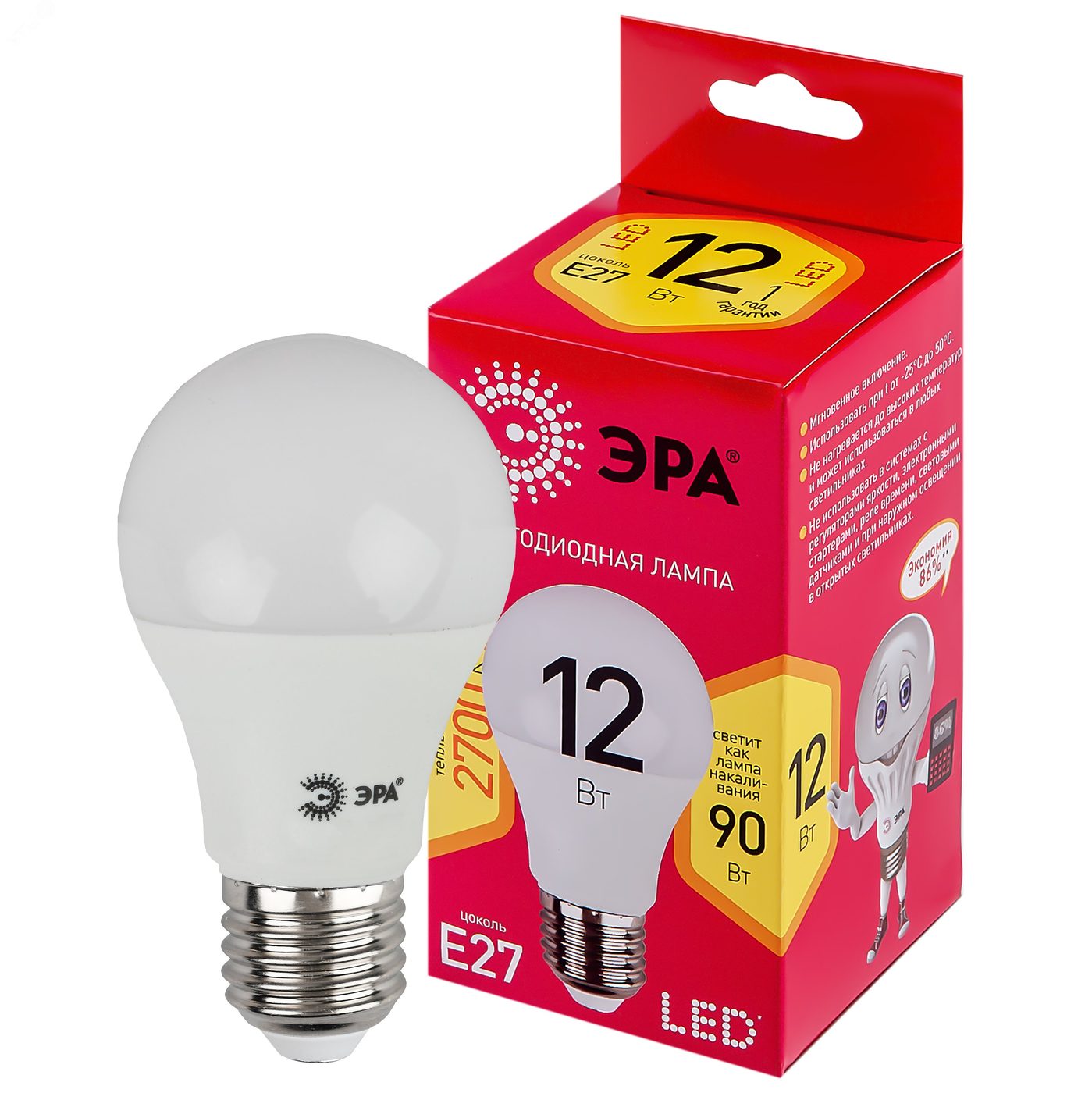 Лампа светодиодная LED 12 Вт 960Лм 2700К груша теплый E27 220-240В LED A60-12W-827-E27 Red Line