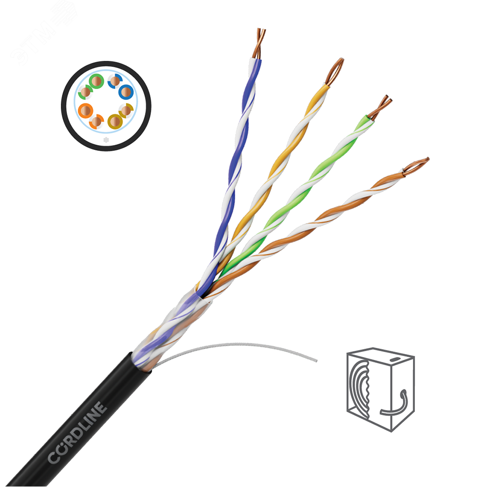 Кабель витая пара СORDLINE U/UTP 5e Сu 4х2х0.51 PE OUT PROF черный 305м