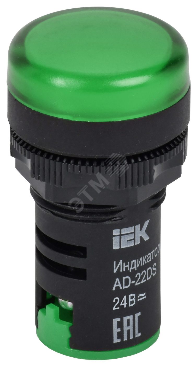 Лампа AD22DS(LED)матрица d=22мм зеленый 24В AC/DC