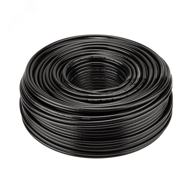 Кабель коаксиальный RG-6U, 75 Ом, CCS/Al/Al, 64%, OUT черный 100 м