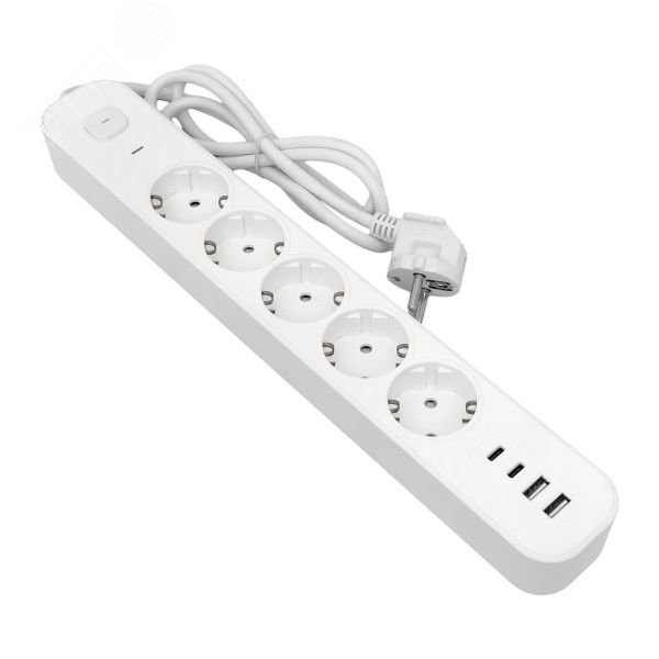 Удлинитель LUX 5 гнезд 2USB 2,4А+2type-C 1,5 метра 1,5мм2