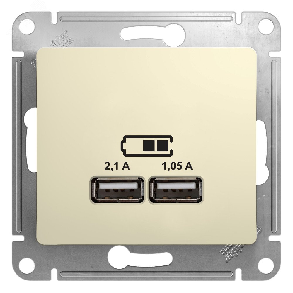 Розетка GLOSSA USB A+A 5В/2100мА 2х5В/1050мА механизм бежевый