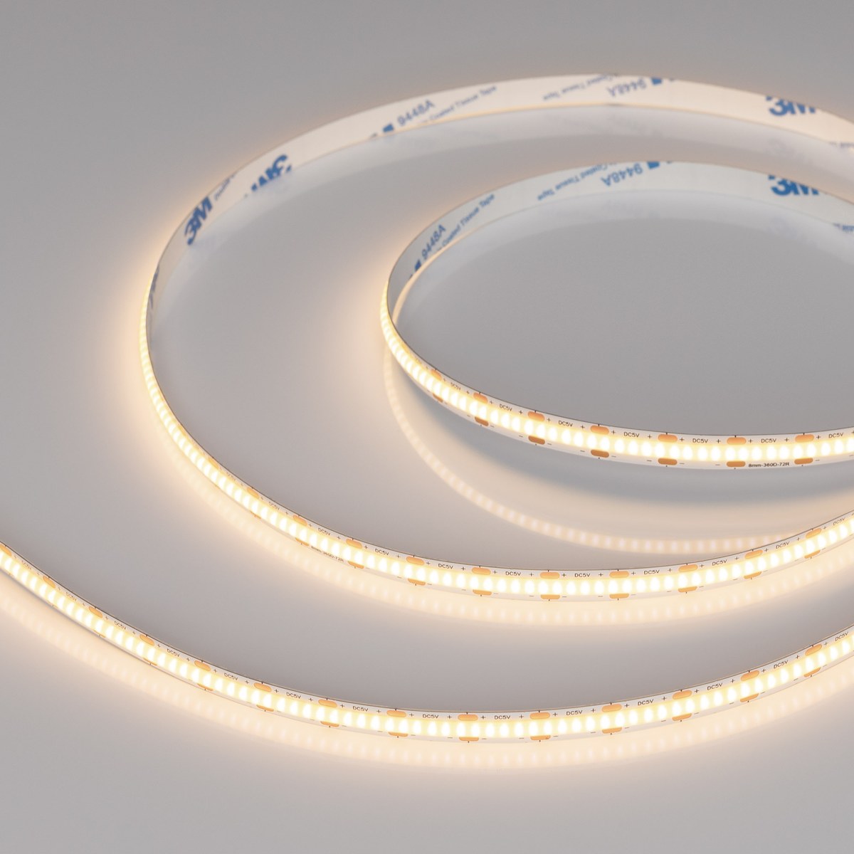 Светодиодная лента COB-X360-8mm 5V Warm3000 (5 W/m, IP20, 5m)
