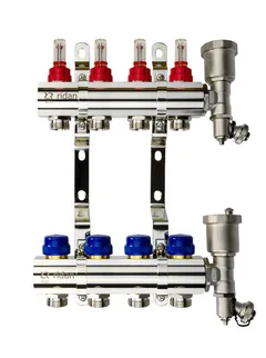Коллекторная группа FHF-4RF set 4 контура 1'x3/4' с расходомерами, воздухоотводчиками и кронштейнами