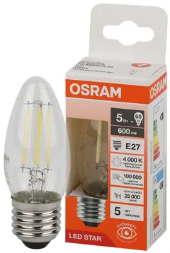 LED STAR CL B60 5W/840 220-240V FIL CL E27 600lm - LED лампа свеча OSRAM