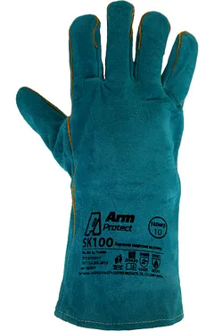 Краги спилковые пятипалые на флисовой подкладке, бирюзовые  ArmProtect SK100, р.11