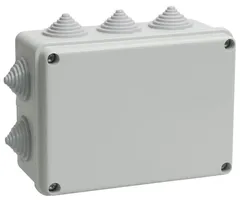 Коробка распаячная КМ41242 для открытой проводки безгалогенная (HF) 150х110х70мм IP55 10 гермовводов серая