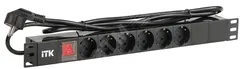 PDU 6 розеток DIN49440 (нем. станд.) с LED выключателем, 1U, шнур 2м вилка DIN49441 (нем. станд.), профиль из ПВХ, черный