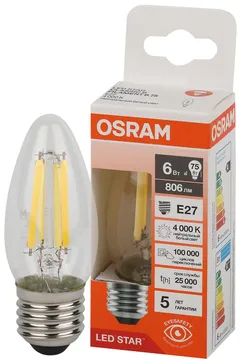 LED STAR CL B75 6W/840 220-240V FIL CL E27 806lm - LED лампа свеча OSRAM