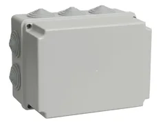 Коробка распаячная КМ41245 для открытой проводки безгалогенная (HF) 190х140х120мм IP44 10 гермовводов серая