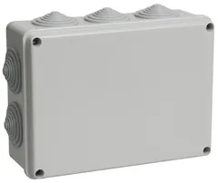 Коробка распаячная КМ41244 для открытой проводки безгалогенная (HF) 190х140х70мм IP55 10 гермовводов серая