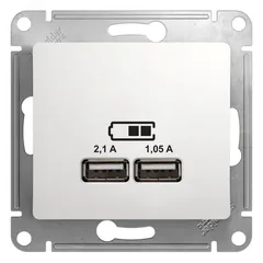 Розетка GLOSSA USB A+A 5В/2100мА 2х5В/1050мА механизм белый