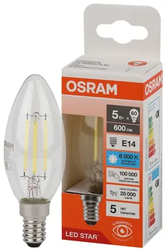 LED STAR CL B60 5W/865 220-240V FIL CL E14 600lm - LED лампа свеча OSRAM