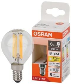 LED STAR CL P 75 6W/827 220-240V FIL CL E14 806lm - LED лампа шарик OSRAM