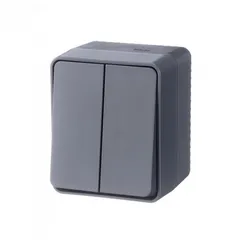 AtlasDesign Profi54 выключатель двухклавишный IP54 10 АХ, АНТРАЦИТ, Россия