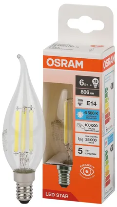 LED STAR CL BA75 6W/865 220-240V FIL CL E14 806lm - LED лампа свеча на ветру OSRAM