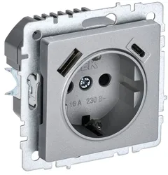BRITE Розетка 1-местная с заземлением с защитными шторками 16А с USB A+C 18Вт РЮш11-1-БрА алюминий