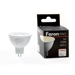 Лампа светодиодная LED 7вт 230в G5.3 теплый с линзой 38 град .PRO