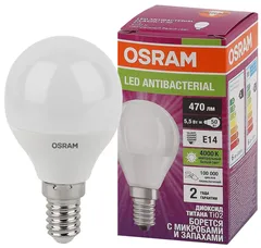LCCLP40 5,5W/840 230V FR E14 470lm - шарик АНТИБАКТЕРИАЛ. лампа OSRAM