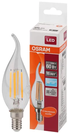 LSCL BA60 5W/840 230V CL FIL E14 600lm - LED лампа свеча на ветру OSRAM
