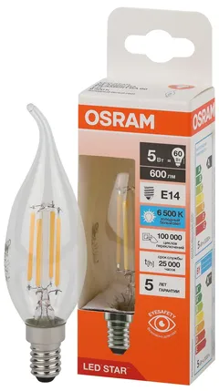 LED STAR CL BA60 5W/865 220-240V FIL CL E14 600lm - LED лампа свеча на ветру OSRAM