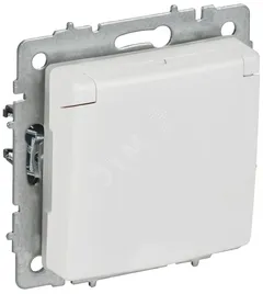 BRITE Розетка 1-местная с заземлением с защитными шторками и крышкой 16А IP44 РСбш10-3-44-БрАБ арктический белый