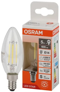 LED STAR CL B60 5W/840 220-240V FIL CL E14 600lm - LED лампа свеча OSRAM