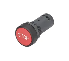 Кнопка моноблочная 22мм красная с возвратом, с маркировкой STOP, пластик, 1НЗ, IP65 SB7