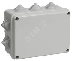 Коробка распаячная КМ41241 для открытой проводки безгалогенная (HF) 150х110х70мм IP44 10 гермовводов серая