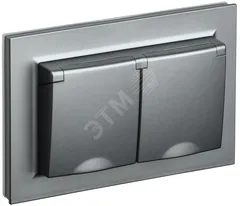 BRITE Розетка 2-местная с заземлением с защитными шторками и крышкой 16А в сборе IP44 РСбш12-3-44-БрС сталь