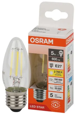 LED STAR CL B60 5W/827 220-240V FIL CL E27 600lm - LED лампа свеча OSRAM