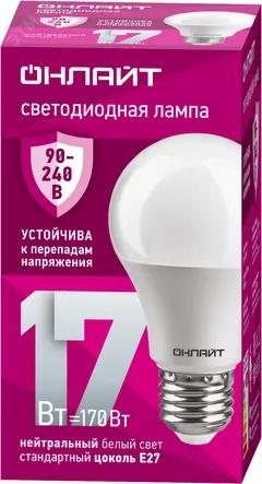 Лампа светодиодная 17 Вт OLL-A60-17-230-4K-E27 PRO 90-240В
