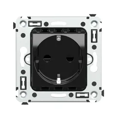 Avanti Розетка с крышкой в стену, 2P+E, с з/ш, , Черный матовый